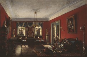 Das Wohnzimmer im Nashchokin-Haus in Moskau, frühe 1840er Jahre