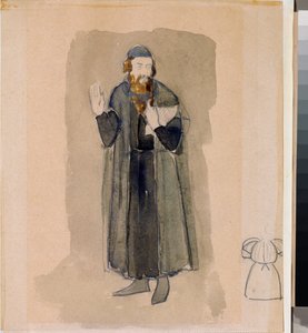 Kostümentwurf, der Wucherer, für das Theaterstück "Der geizige Ritter" von A. Puschkin