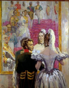 Der russische Dichter Alexander Puschkin (1799-1837) und seine Frau Natalia Gontscharowa beim Ball im Anitschkow-Palast von Nikolai Pavlovich Ulyanov