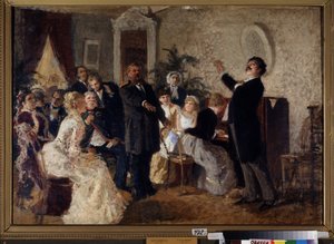 Duo. (Sänger geben ein Konzert in einem privaten Salon) von Nikolai Petrovich Zagorsky