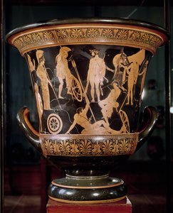 Attische rotfigurige Kalix-Krater, die Herkules mit einem Lorbeerkranz, Athena und anderen griechischen Helden darstellt, ca. 450 v. Chr. (Keramik)