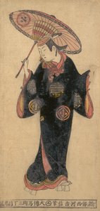 Der Schauspieler Arashi Wakano als wakashu-Jugendlicher in einem kappa-Regenmantel, ca. 1725 von Nishikawa Yoshinobu