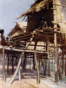 In den Pfahlbauten von Hanuabada, Port Moresby, Britisch-Neuguinea