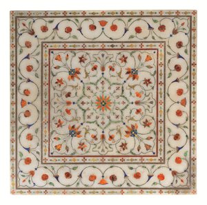 Ein Mughal Pietra Dura eingelegter Marmor-Fußschemel, ca. 1700