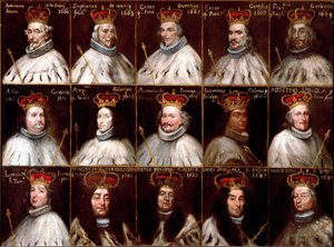 Wappen der Republik Genua und Porträts der Dogen. Antoniotto Invrea, Stefano de Mari, Cesare Durazzo, Cesare Gentile, Francesco Garbarino, Alessandro Grimaldi, Agostino Saluzzo, Antonio Da Passano, Odon Giannettino, Agostino Spinola, Luca M