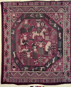 Teppich mit Rittern, einer Mutter mit ihrem Kind und verschiedenen anderen Figuren, 1735