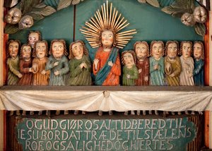Das letzte Abendmahl, Detail des Altars (bemaltes Holz)