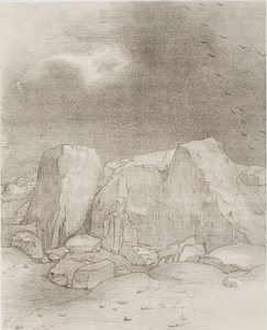 Und er erkennt eine trockene, hügelbedeckte Ebene, Tafel 7 von 24 von Odilon Redon