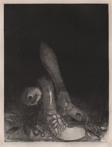 Blumen fallen und der Kopf einer Python erscheint von Odilon Redon