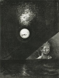 Am Horizont, der Engel der Gewissheit, und im dunklen Himmel, ein fragender Blick. Serie: Für Edgar von Odilon Redon
