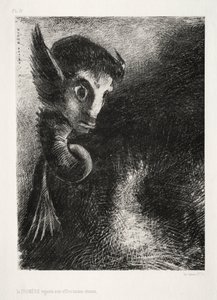Die Nacht: Die Chimäre betrachtete alles mit Angst, 1886 von Odilon Redon