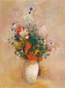Vase mit Blumen (rosenfarbener Hintergrund)