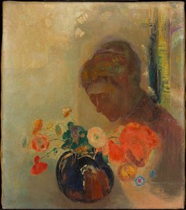 Frau mit einer Blumenvase von Odilon Redon