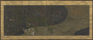 Fließendes Wasser, Herbstgräser und Blumen, Edo-Periode, spätes 17. bis frühes 18. Jahrhundert