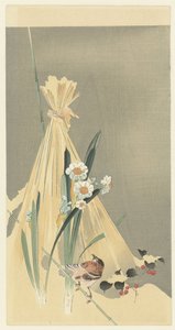 Singvogel bei Heubündel von Ohara Koson (attributed to)