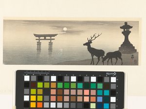Landschaft mit Torii und Hirschen