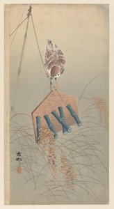 Spatz auf Vogelscheuche von Ohara Koson