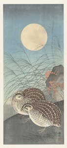 Zwei Wachteln bei Vollmond von Ohara Koson