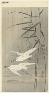Zwei Silberreiher im Flug von Ohara Koson