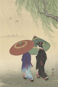 Zwei Frauen im Regen von Ohara Koson