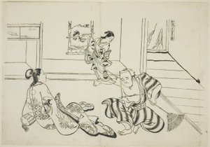 Kindlicher Begleiter und kahler Tengu vom Berg Kurama (Kaburo Kurama Tengu), Nr. 7 aus einer Serie von 12 Drucken, die Parodien von Stücken darstellen