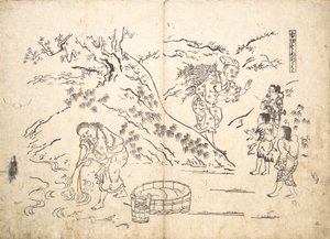 Holzsammler findet Jungen mit Spatz von Okumura Masanobu