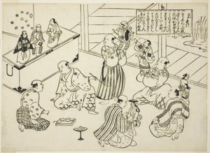 Die Umkleidekabine eines Puppentheaters, das Inhaltsverzeichnis aus der Serie "Berühmte Szenen aus japanischen Puppenspielen (Yamato irotake)"