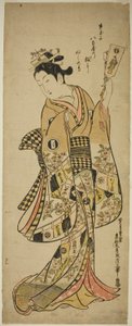 Yaoya Oshichi mit einem Federballschläger von Okumura Masanobu