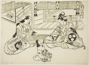 Yoshitsune (Ushiwaka) und Prinzessin Joruri, aus der Serie "Berühmte Szenen aus japanischen Puppenspielen (Yamato irotake)"