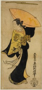 Der Schauspieler Fujimura Handayu II als Nowake no Mae im Stück "Tategami Teika Kazura," aufgeführt im Ichimura-Theater im elften Monat, 1719