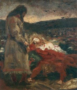Tore Hund bei der Leiche von Olaf dem Heiligen in Stiklestad von Olaf Isaachsen