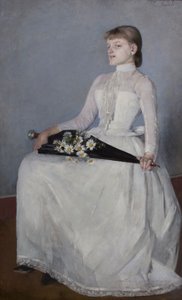 Von einem Spaziergang oder Dame im weißen Kleid