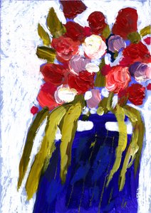 Bunte Blumen Blaue Vase