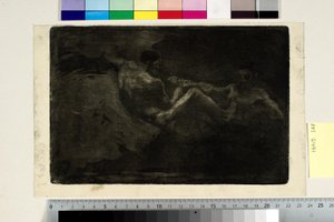 Zwei Hexen kämpfen um einen Besenstiel von Oluf Hartmann