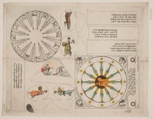 Illustrationstafel mit Almanach-Kreis und fünf Versen
