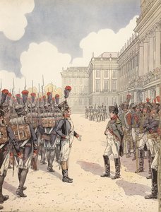Napoleon wird von einem nervösen Leutnant während einer Parade in Schönbrunn angesprochen