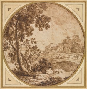 Landschaft mit Gebäuden und Figuren