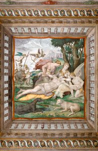 Tod des Adonis von der Decke des Adonis-Raums, Rocca dei Rossi, San Secondo, Parma, Italien (Detail)