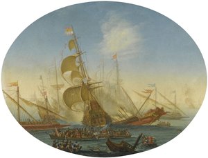 Eine Seeschlacht zwischen Türken und Christen von Orazio Grevenbroeck