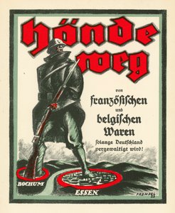 Deutsches Propagandaplakat gegen die Besetzung des Ruhrgebiets durch französische und belgische Truppen nach dem Ersten Weltkrieg