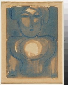 Halbfigur mit Licht auf Stirn und Brust