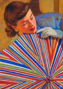 Elegante Dame mit gestreiftem Regenschirm von Osvaldo Russo