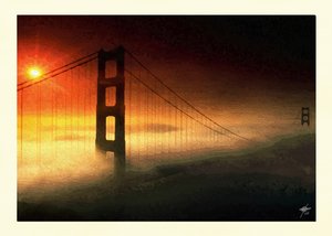 Golden Gate Sonnenuntergang Nebel von Osvaldo Russo