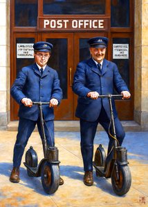 Postboten auf Vintage-Rollern
