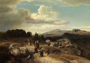 Sonntagsspaziergang in der römischen Landschaft von Oswald Achenbach