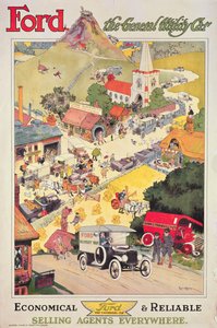 Plakat, das Ford - Das allgemeine Nutzfahrzeug bewirbt, um 1912