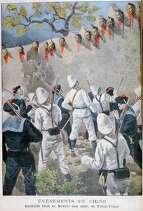 Vierzehn Köpfe von Boxern an den Wänden von Tchio-Tchao, China
