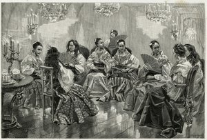Narcisso chinesischer Jahrmarkt, Daraga, Philippinen. Gravur von Tofani, zur Illustration der Geschichte „Reise auf die Philippinen“. von Oswaldo Tofani
