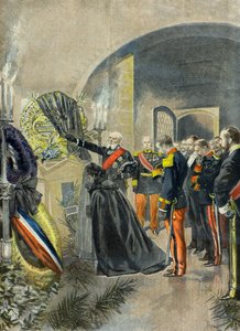 Nicolas II. legt einen Kranz auf das Grab von Sadi Carnot im Pantheon, Paris 1896 (Gravur) von Oswaldo Tofani