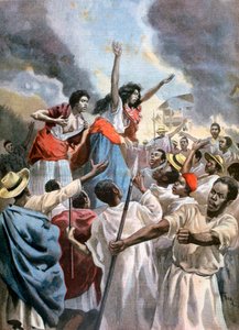 Die königlichen Prinzessinnen predigen den heiligen Krieg in Madagaskar, 1894 von Oswaldo Tofani